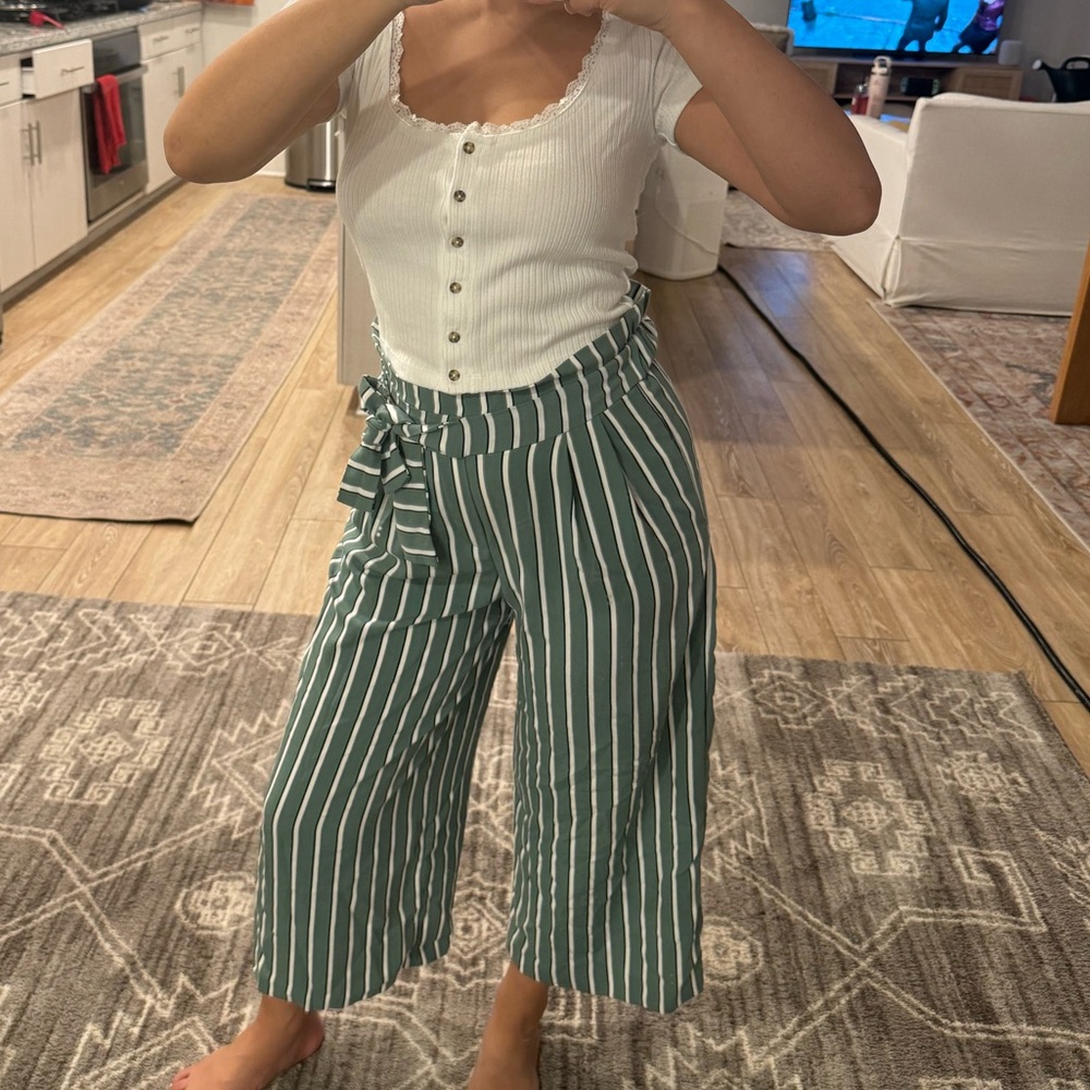 Zara | Green wide-leg striped pants